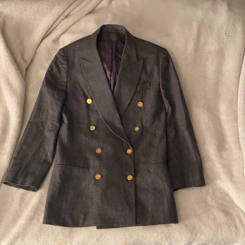 GREY BURBERRY BLAZER WITH GOLD BUTTONS